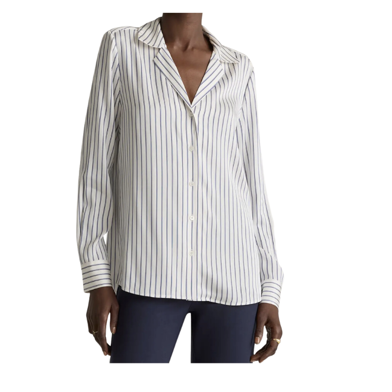Washable Stretch Silk Notch Collar Blouse